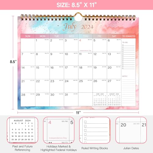 Lbylyhxc 2024-2025 Calendar - Includes July 2024 to December 2025-18 Monthly Wall Calendar 2024-2025, 11 x 8.5 Inches.Thick Paper with Julian Dates and Block for New Year and Christmas Presents (2024-2025 wall calendar colorful)