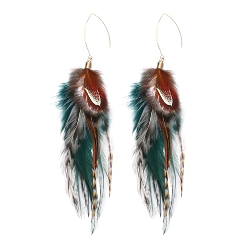 lureme Bohemian Style Multicolor Pheasant Feathers Dangle Earrings Large Feather Drop Earrings(er006405-1)