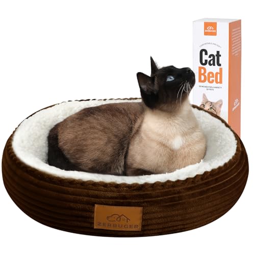 Cat Beds for Indoor Cats, Small Dog Beds for Small Dogs, Pet Bed for Puppy and Kitty, Extra Soft & Machine Washable with Anti-Slip & Water-Resistant Bottom, 20 Inches, Brown