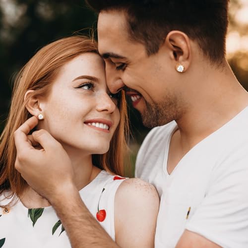 Moissanite Lab Created Diamond Earrings 1.0ctw-3.0ctw Solitaire Studs, D Color VVS1, Hypoallergenic 925 Sterling Silver, 14K Gold Plated, Friction Back - Gift for Women & Men, 4mm, 4P