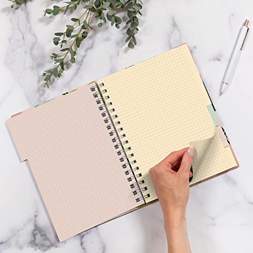 Studio Oh! Edith Notebook, 6.8" x 9.3" Hardcover Cute Daily Journal for Work, School, Spiral Binding, Tabs, 6 Color Coded Sections, 192 Pages, Lined, Dotted, Graph, 100 GSM Paper Weight, Au Pears