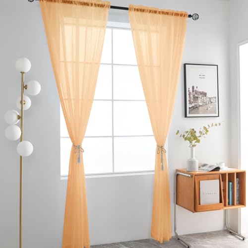 SpaceDresser Basic Rod Pocket Sheer Voile Window Curtain Panels Red 1 Pair 2 Panels 52 Width 84 Inch Long for Kitchen Bedroom Children Living Room Yard(Red,52 W x 84 L)