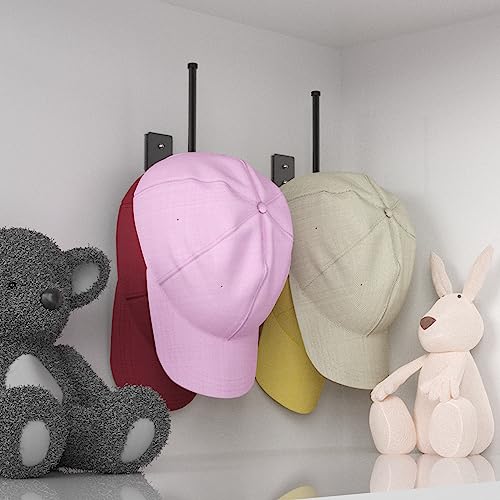 Durmmur 2 Pack Hat Racks for Baseball Caps, Stainless Steel Hat Organizer for Baseball Cap, Hat Holder Storage Organizer, Hat Hanger Strong Adhesive/Wall Drilled for Door,Bedroom,Closet(Black 6 in)