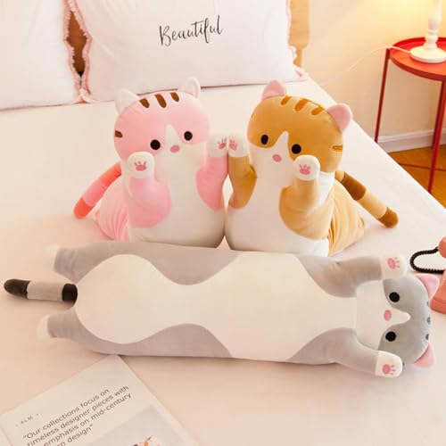 Long Cat Plush Pillow Soft Cat Hugging Pillow Stuffed Animal Pillow Cute Kitty Sleeping Throw Pillow Gift for Kids(50cm/19.68inch,Black