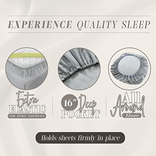 Elegant Comfort Amelia Paisley Printed 4-Piece Sheet Set, Deep Pocket 1500 Thread Count, Fade, Stain, and Wrinkle Resistant, Fitted Sheets with Smart Pockets, Paisley Sheet Set, Twin, Ash Gray