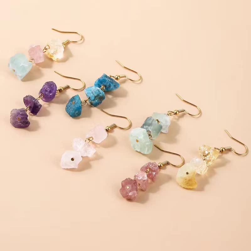 Amethyst Crystal Earrings Dangle for Women Handmade Real Raw Crystals Citrine Rose Quartz Green Fluorite Purple Pink Natural Healing Crystal Jewelry Stone Clear Earrings Gifts