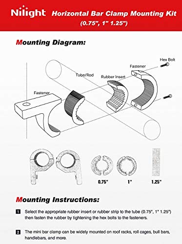 Nilight - 90027B 2PCS LED Light Bar Horizontal Bar Clamp Mounting Kit Fit on 0.75" 1" 1.25" Bull Bars Roof Racks Roll Cages for ATV UTV and Trucks, 2 Years Warranty