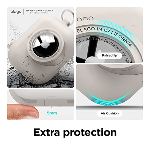 elago AirTag Compatible with AirPods Pro Instant Case, Classic Design Camera Case, Keychain Included [Tracking Device Not Included] (Stone)