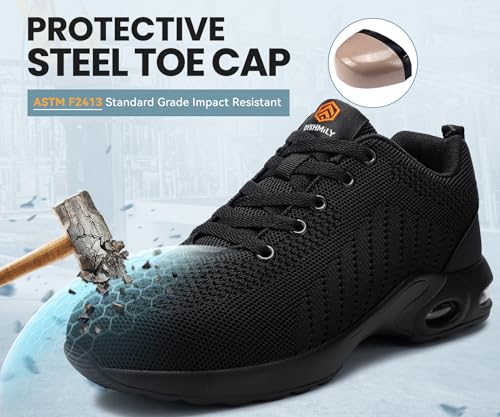 DYKHMILY Steel Toe Shoes for Men Steel Toe Sneakers Safety Shoe for Man Non Slip Work Shoes Lightweight Composite Toe Shoe Comfortable Size 10,Black