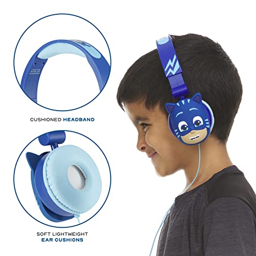 PJ Masks Over-Ear Headphones for Kids - Adjustable Headband, Stereo Sound, Tangle-Free Cable, Volume Control, and 3.5mm Jack - Perfect for School, Home, and Travel