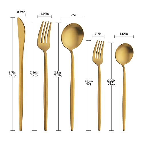 20 Pcs Forks and Spoons Retro Silverware Set, Matte Black Gold Blue Tableware Set for 4, Stainless Steel Black Flatware Set, Eating Utensils Sets, Durable Silverwear Cutlery Set (20p-Gold)