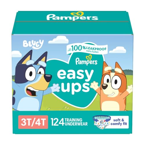 Pampers Easy Ups Boys & Girls Potty Training Pants - Size 3T-4T, One Month Supply (124 Count), Training Underwear (Packaging May Vary)