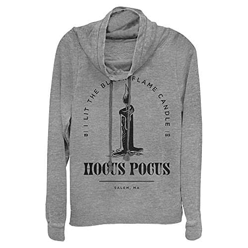 Disney womens Hocus Pocus Candle Stamp Women's Long Sleeve Cowl Neck Pullover T Shirt, Gray Heather, X-Small US