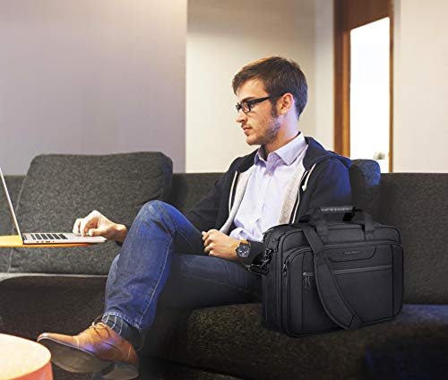 KROSER Laptop Bag Expandable Laptop Briefcase Fits Up to 17.3 Inch Laptop Water-Repellent Shoulder Messenger Bag Computer Bag for Travel/Business/Men/Women-Black