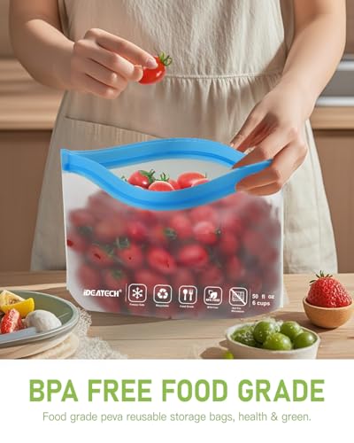 IDEATECH Gallon Freezer Food Containers, BPA Free PEVA Reusable Gallon Bags, Reusable Sandwich Bags, Reusable Baggies for Lunch, Travel Healthy Food (Grey, 8Pack-8Gallon)