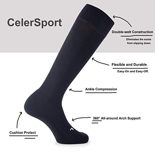 CelerSport 2 Pack Soccer Socks for Youth Kids Adult Over-The-Calf Knee High Socks with Cushion, Pink (2 Pack), Small