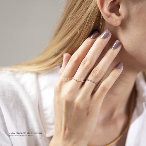 munone 1mm Skinny Thin Solitaire Flush Set Cubic Zirconia Stackable Band Ring for Women Men,14k Gold Plated Titanium Comfort Fit Band Rings