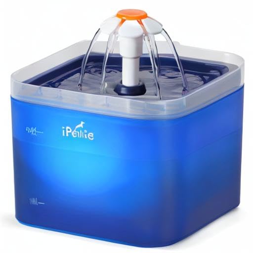 iPettie Neverland Cat Water Fountain with LED Light, 67oz/2.0L, Ultra Quiet Drinking Waterer, Automatic Filtered Water Dispenser, Water Purifier for Pets, Blue