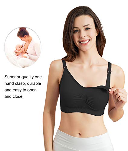 iloveSIA 2Pack Nursing Bra for Breastfeeding Nursing Sports Bra Maternity Pregnancy Seamless Wireless Fit Bra Regular & Plus Size Black Nude M