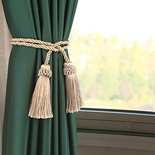 Fenghuangwu Curtain Tiebacks Handmade Decorative Curtain Holdbacks Rope with Tassel (White, 4P)
