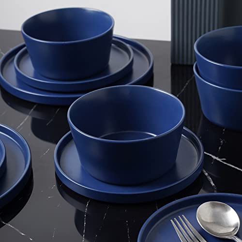 Stone Lain Celina Modern Stoneware 24-Piece Dinnerware Set, Dinner and Salad Plates, Soup Bowls, Dish set for 8, Blue