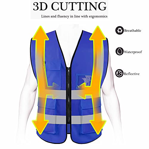 HYCOPROT High Visibility Safety Reflective Vest with Pockets and Zipper, Meets ANSI/ISEA Standards