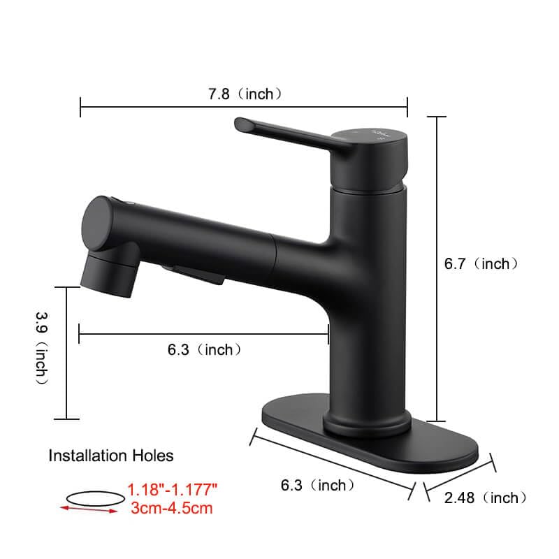 LAZ HOME Bathroom Sink Faucet with Pull Out Sprayer,Three Water Flow Modes Brass Single Handle Black Bathroom Basin Faucet for Hot and Cold Water Vanity Basin Faucet