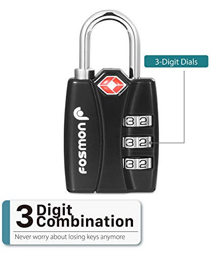 Fosmon TSA Accepted Luggage Locks, Open Alert Indicator 3 Digit Combination Padlock Codes with Alloy Body for Travel Bag, Suit Case, Lockers, Gym, Bike Locks or Other