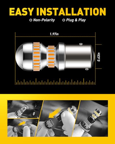 AUXITO Upgraded 1157 LED Bulb Amber Yellow 400% Super Bright 2057 2357 7528 BAY15D LED Replacement Light Kit for Front Rear Turn Signal Light Blinker Parking DRL Tail Lights, Pack of 2