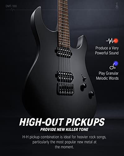 Donner Solid Body Electric Guitar, Matte Finish 39 Inch Metal Electric Guitar Beginner Kits with Bag, Strings, Strap, Cable, Strings Dampener for Rock Music Lover, DMT-100 (Matte Black)