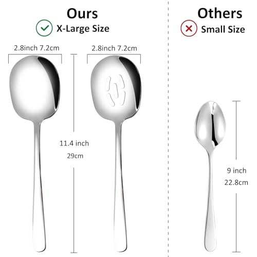 Extra Large Serving Spoons x2,Slotted Serving Spoon x 2,11.4 inch Silverware Set,Serving Spoons for Buffet,Foodgrade 18/8 Serving Spoons Stainless Steel for Catering,Dishwasher Safe,Mirror Polished