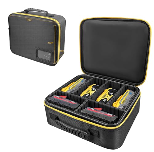 Extra Large Hard Tool Battery Carrying Case fits for Dewalt/Milwaukee/Makita 20V/60V/12V/18VBattery & Charger, Portable Power Tool Box Storage Bag with Adjustable Dividers for Accessories Organizer