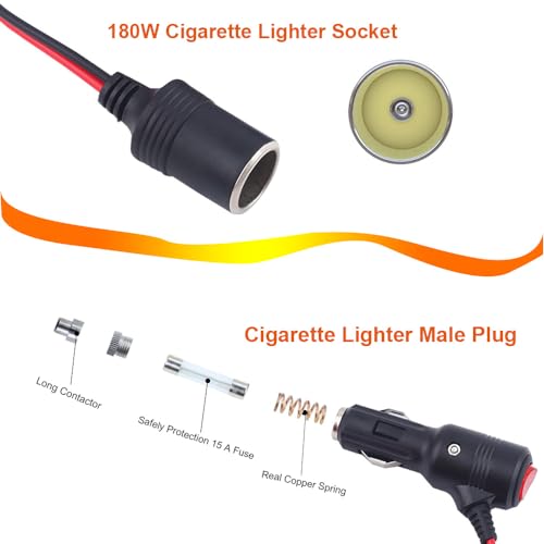 ROÉKO Cigarette lighter Adapter Power Port 12V Car Male Plug Splitter, 3.2FT Charging Cord Cable with Car Cigarette Lighter Socket Female Converter