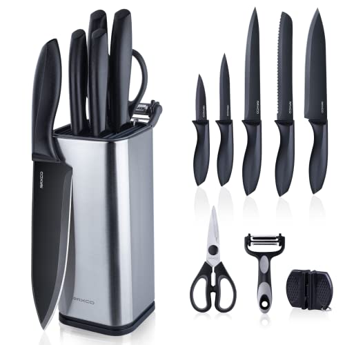 RAXCO 10-in-1 Knife Set -5 Kitchen Knifes,5 Kitchen Gadgets.Perfect for small kitchen,cuchillos para cocina(Black)