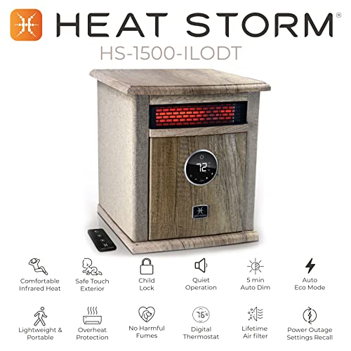 Heat Storm Portable Electric Space Heater, 1500-Watt Cabinet Infrared Quartz Element Heater With Digital Thermostat, Remote Control, washable Filter Modern Design (Beige)