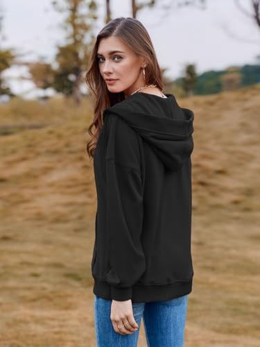 Fisoew Womens Casual Oversized Hoodies V Neck Long Sleeve Loose Pullovers Hooded Sweatshirts Tops Active Hoodie Light Grey