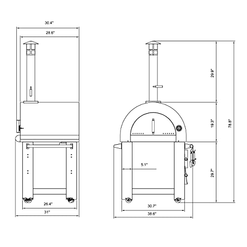Empava Wood Fired Pizza Oven for Outside Stainless Steel Artisan Grill with Stand and Wheels Charcoal or Pellets Fueled, Built-in Thermometer, for Backyard, Camping, Patio, 32.5 Inch, Sliver