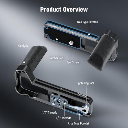 NEEWER X-T5 L Plate Handgrip, Metal L Bracket with 1/4” & 3/8” Threads, Silicone Grip, Shutter Release Button, Arca Type Baseplate for RS4 RS3 Gimbals, Compatible with SmallRig Accessories, CA099
