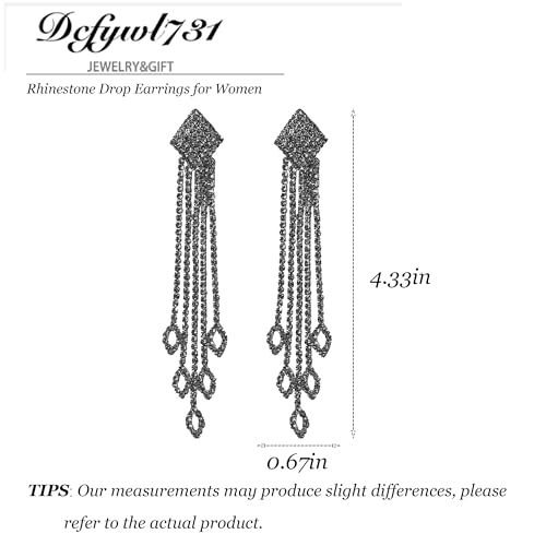 Black Rhinestone Tassel Earrings for Women Bling Sparkly Long Tassel Earrings Prom Earrings Bling Crystal Chandelier Earrings Wedding Party Prom Dress Outfit Jewerly Gifts for Her(H:black)