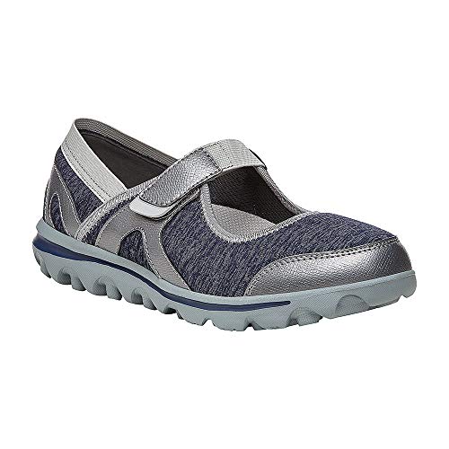 Propét Womens Onalee Mary Jane Flat, Grey/Black, 8.5 Wide US