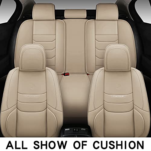 HAITOUR Full Coverage Leather Car Seat Covers Full Set Universal Fit for Most Cars Sedans Trucks SUVs with Waterproof Leatherette in Automotive Seat Cover Accessories (Full Set, Beige)