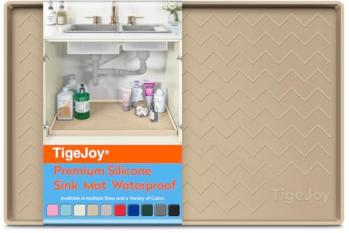 Tigejoy Under Sink Mat 19" x 19"- Waterproof Silicone Shelf Protector for Kitchen and Bathroom Cabinets, Under Sink Drip Tray Organizer, Mat for Kitchen Cabinet Organizers and Storage
