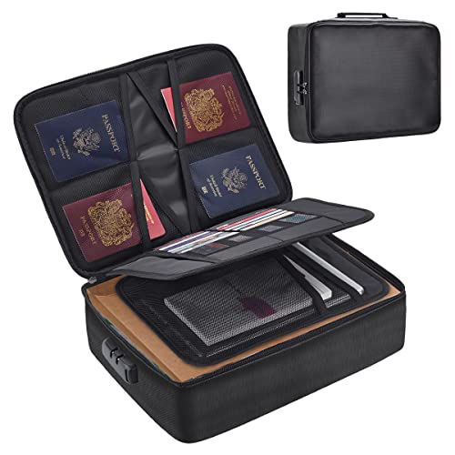 ruboka Fireproof Document Bag,Fireproof 3-Layer Document Bag with Lock,Document Safe Portable Travel Home Organizer Bag for Laptop,Files,Certificates,Gifts for Him,Black