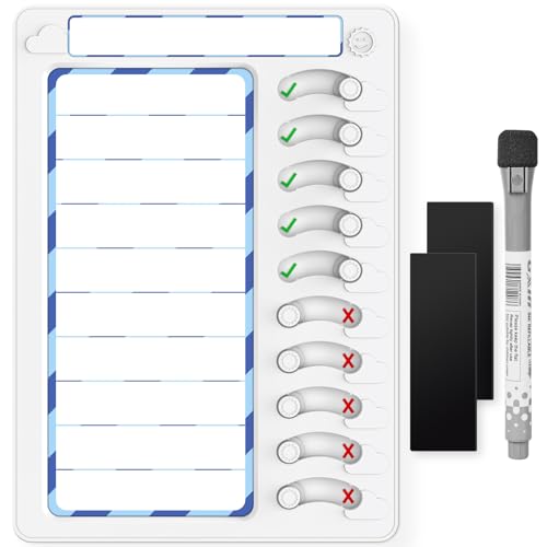 Chore Chart for Kids Dry Erase Chore Board ADHD Tools for Kids to Do List Checklist Task Board Routine Chart Planning Board for Fridge with 10 Sliders and Magnetic Marker, White and Blue, 1 Pack