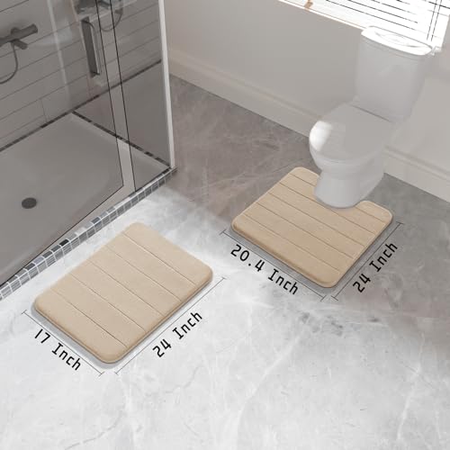 Yimobra Memory Foam Bath Mat Set, 2 Piece Soft Bathroom Rugs, 31.5x19.8 and 24x20.4 U-Shaped Bathroom Rugs, Toilet Mat, Water Absorption, Non Slip, Thick, Dry Fast for Bathroom Floor Mat, Peacock Blue