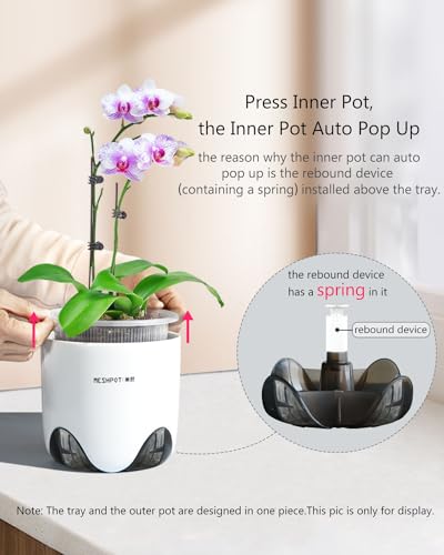 Meshpot 4 inch Orchid Pot with Holes for Repotting, Double Layer Plastic Imitate Ceramic Planter, Clear Orchid Pot Match Decorative Container