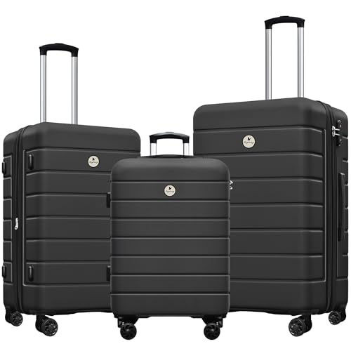 KEYTANG Classic Light Weight Hardside Expandable Spinner Wheels Luggage Suitcase W/TSA Lock, Apricot Black, 3 Piece Set