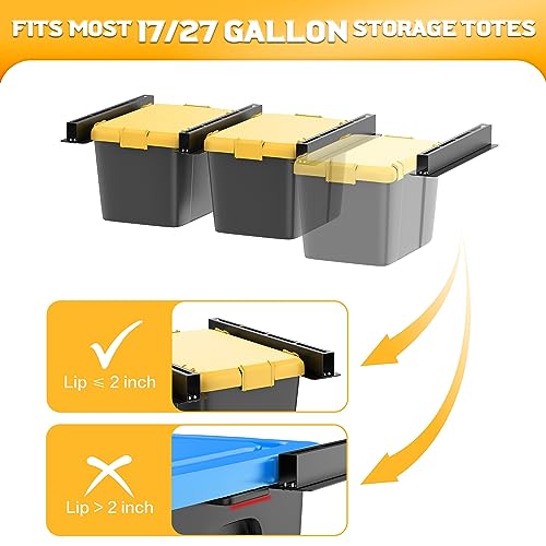 WALMANN Overhead Tote Storage Rail System, Garage 16" Joists Ceiling Bin Storage Rack Heavy Duty Adjustable Tote Slide Garage Storage System(for 3 Bins, Bins are not included)