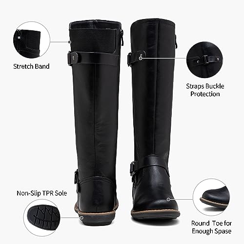 Jeossy Women's 9656 Knee-High Boots Black Fashion Riding Boots with Buckle Size 6 (DJY9656 black 06)