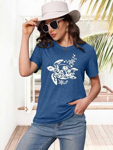 Graphic Tees for Women Vintage Sea Turtle T Shirts Hawaiian Beach Summer Casual Short Sleeve Tops A-Sky-Blue